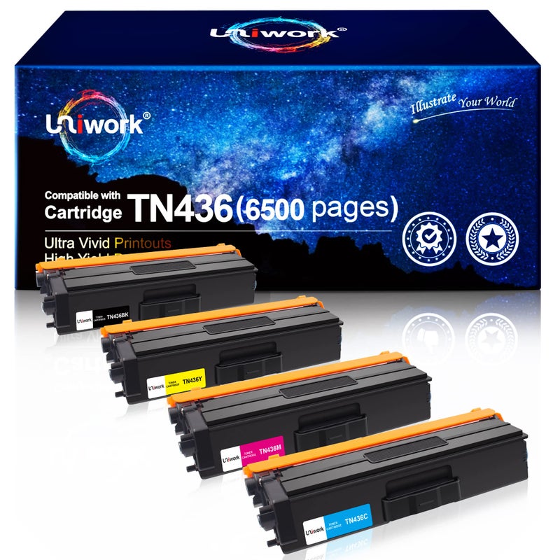 Uniwork Compatible Toner Cartridge Replacement for Brother TN436 TN 436 TN436BK TN433 use with MFC-L8900CDW HL-L8360CDW HL-L8260CDW MFC-L8610CDW MFC-L9570CDW HL-L9310CDW Printer Tray (4 Pack) - Image 1
